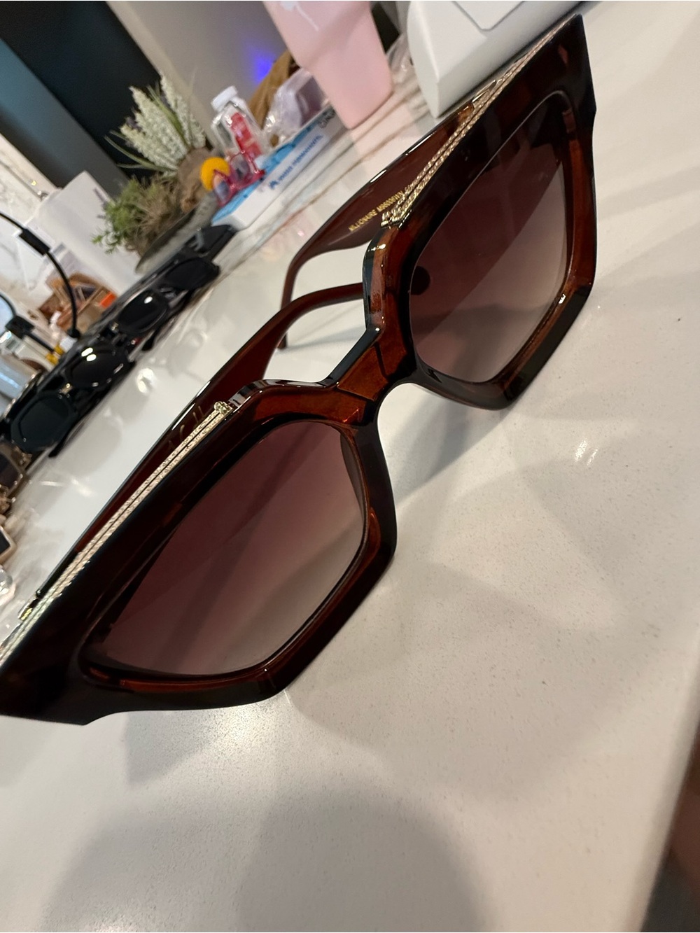 Unisex Louis Vuitton Dark Tortoiseshell Square Sunglasses Brown Gradient